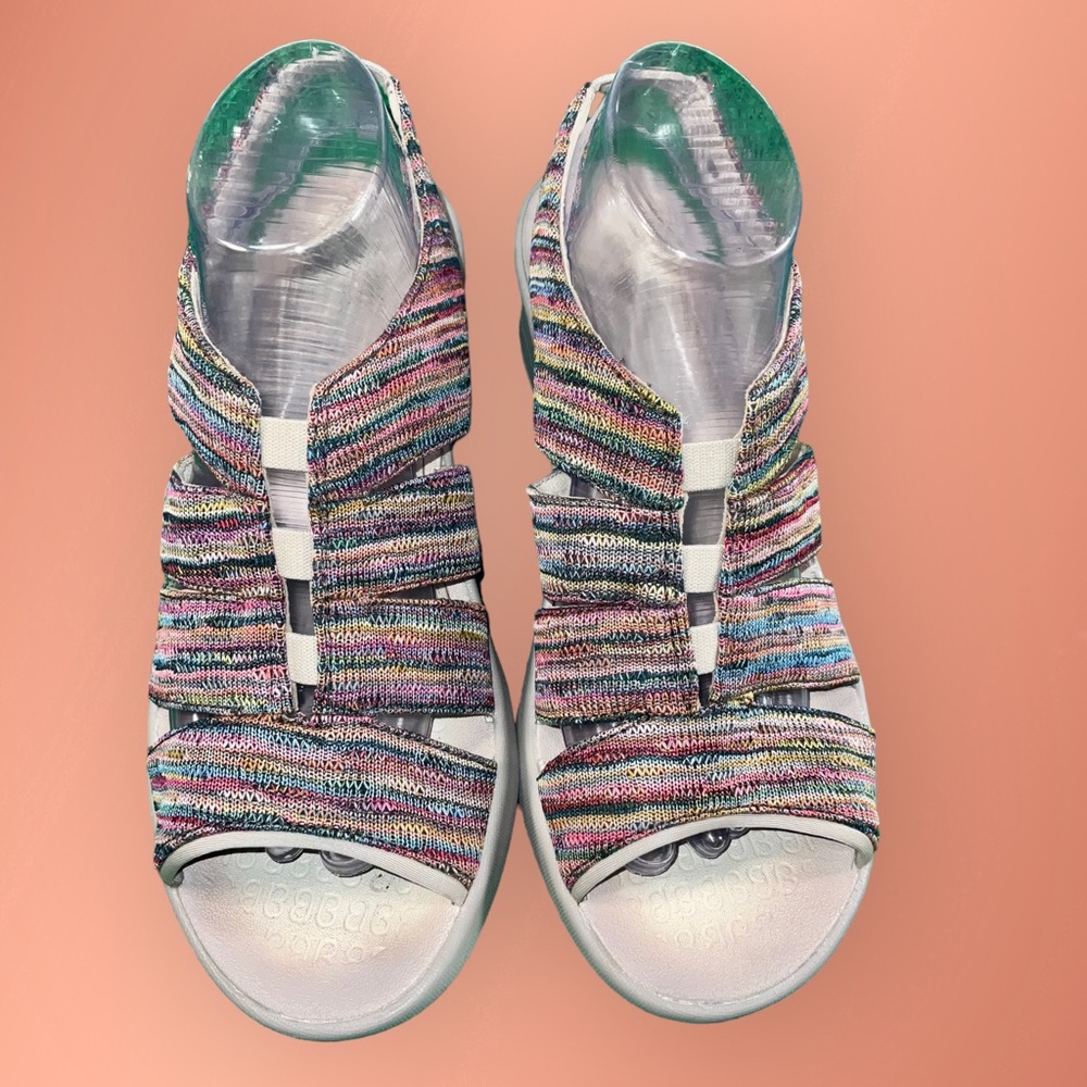 Bzees Finale Womens Sz 10 Multicolor Peep Toe Slingback Washable Sandals Shoes